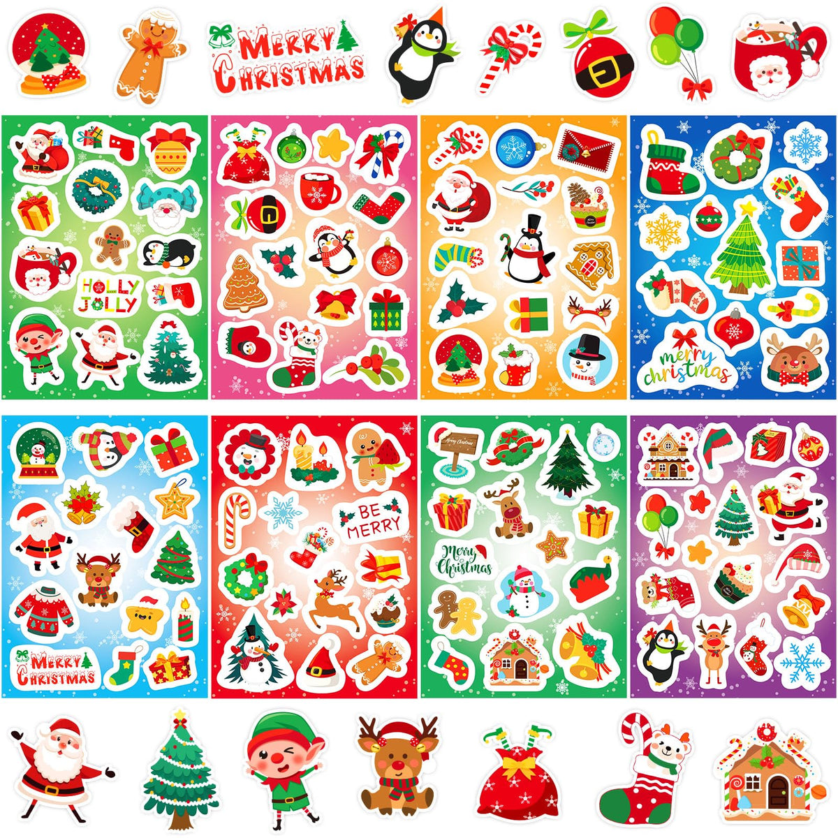 JULMELON Christmas stickers set with Santa, snowman, and tree designs for kids' crafts.