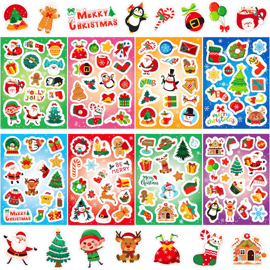 JULMELON Christmas stickers set with Santa, snowman, and tree designs for kids' crafts.