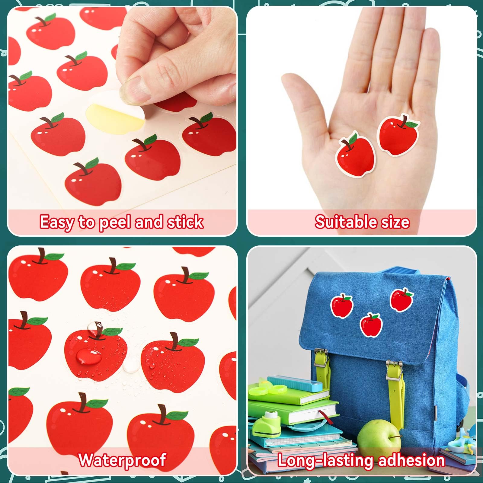 JULMELON classroom-decor red apple stickers brighten displays and student work.