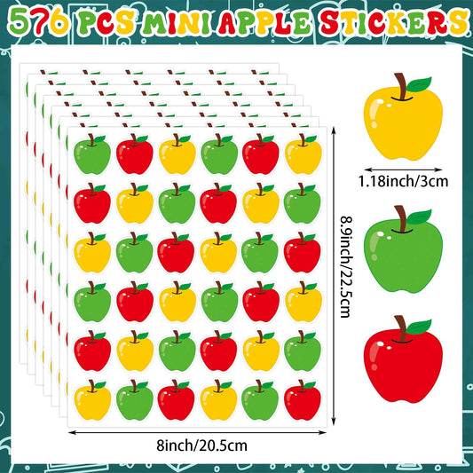 JULMELON colorful apple stickers red green yellow for bright back to school decorations.