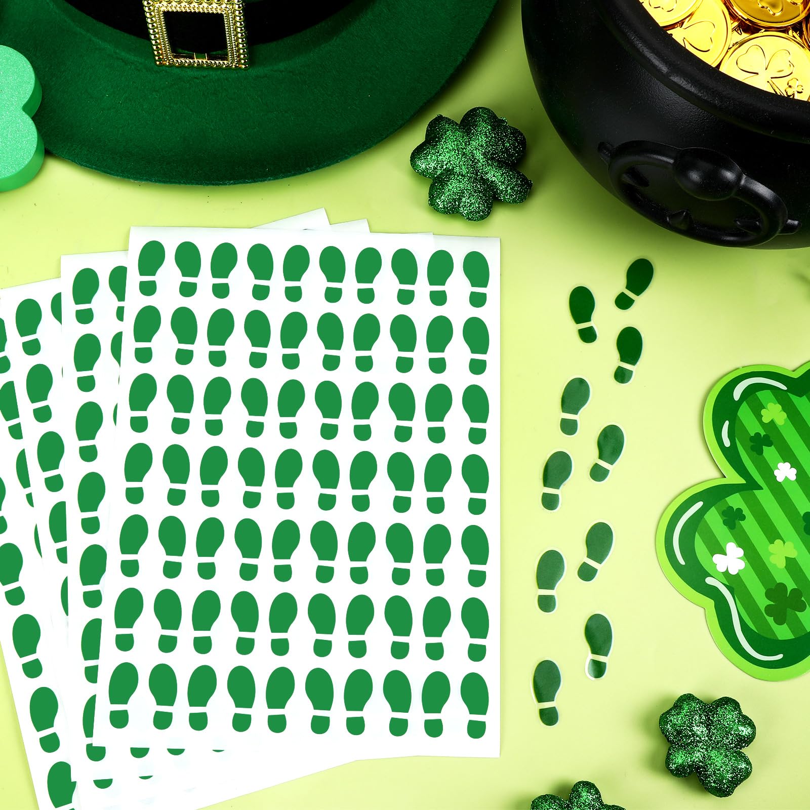 JULMELON green leprechaun footprints sheet detail for precise stamping patterns