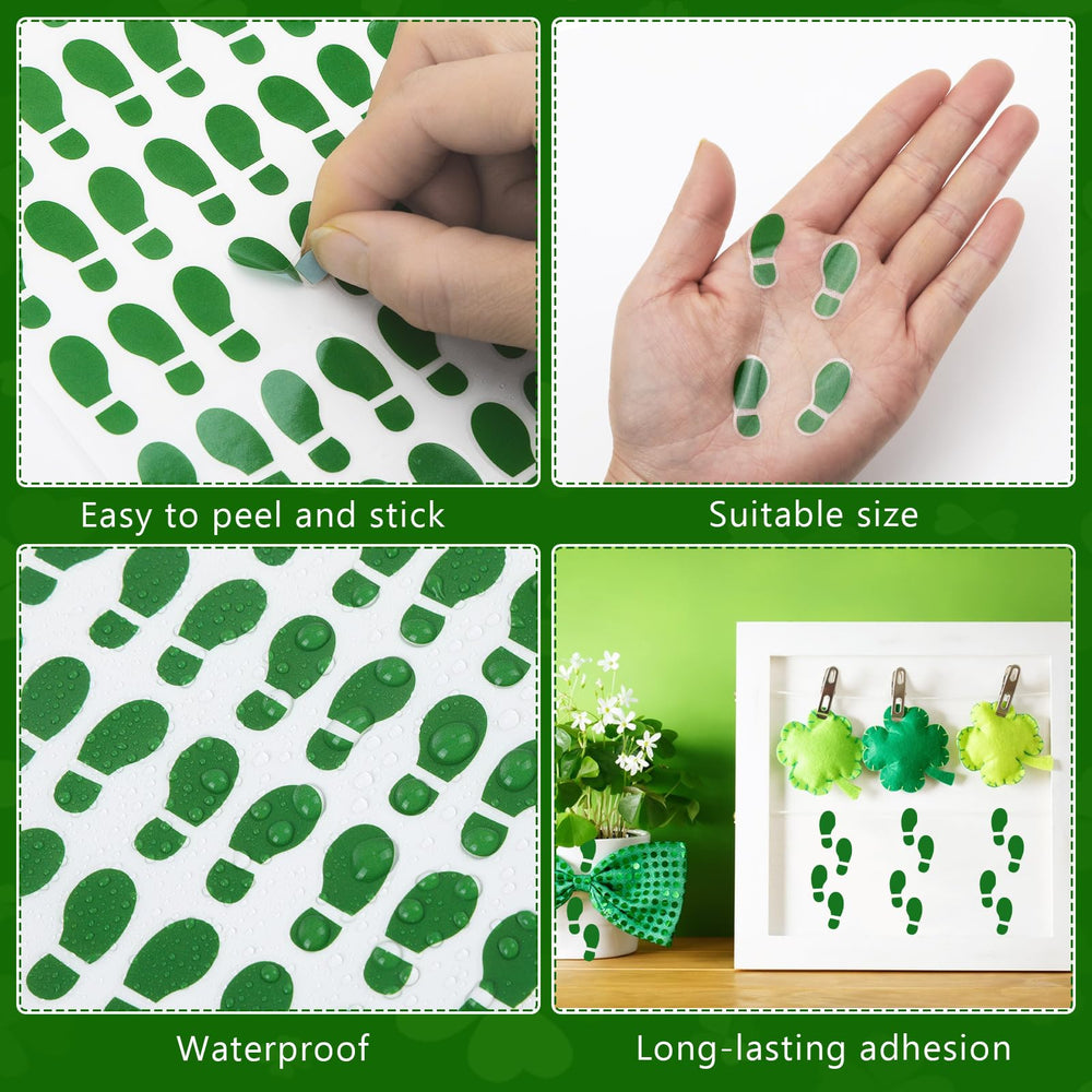 JULMELON leprechaun footprints stickers close-up with durable, reusable design