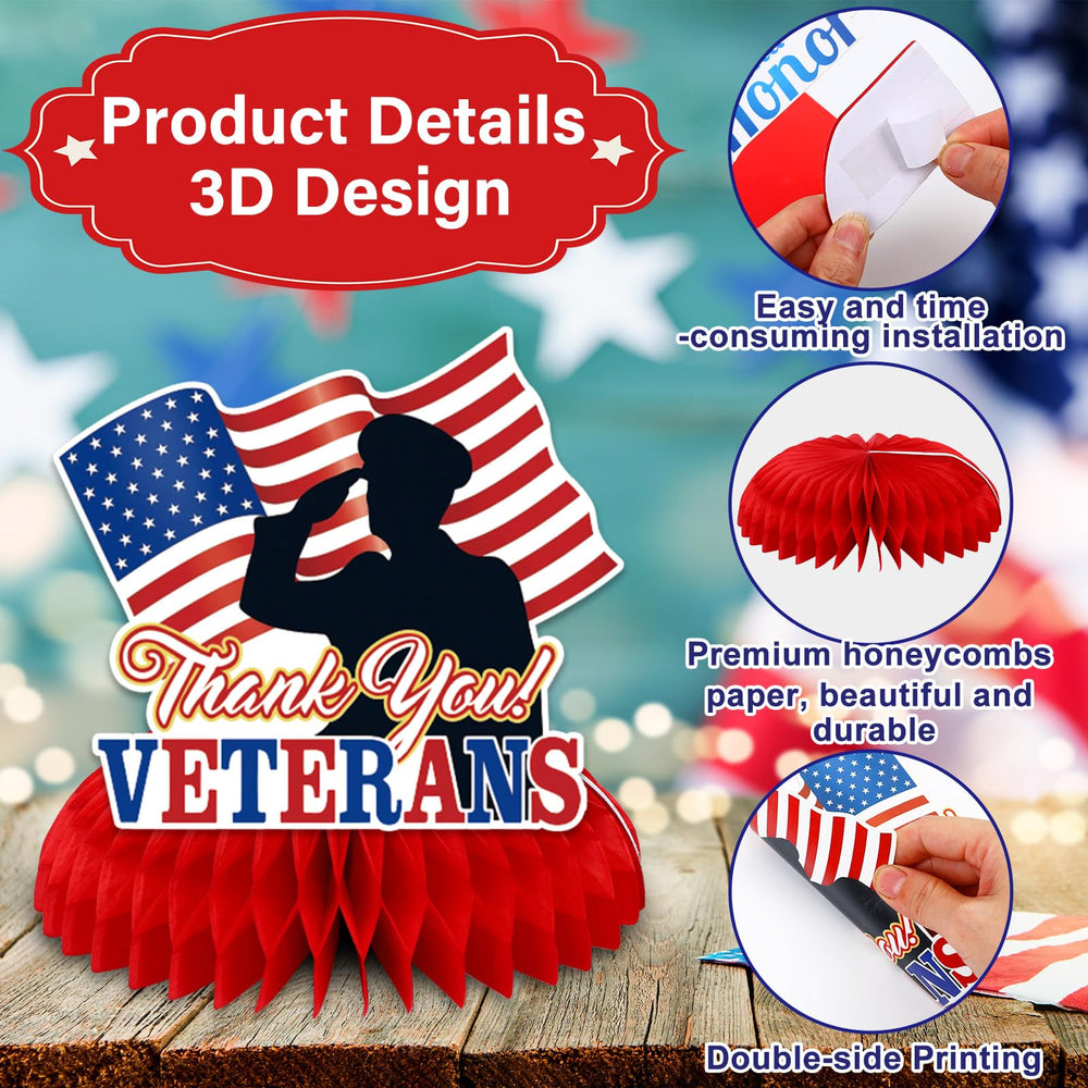 Julmelon Veterans Day flag-map-stars theme centerpiece brightens indoor gatherings.