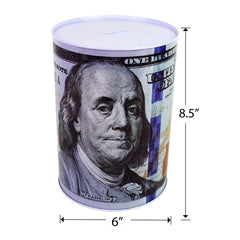 Julysgift 100-dollar bill piggy bank top view shows durable tin construction