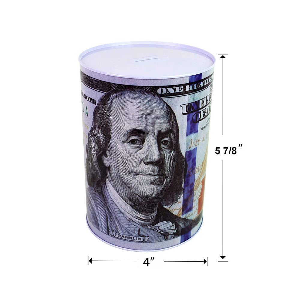 Julysgift piggy bank side view highlighting compact tin design