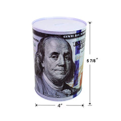 Julysgift piggy bank side view highlighting compact tin design