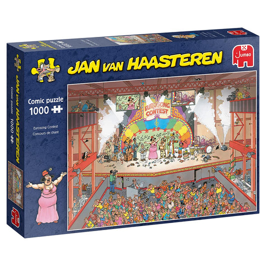 Jumbo Eurosong Contest puzzle box front, a humorous adult puzzle for cozy evenings.
