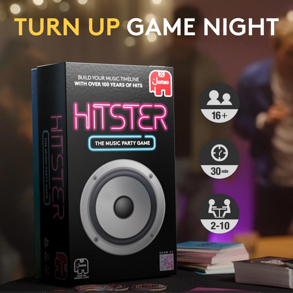 Jumbo Hitster 300+ hits card spread for nostalgic music moments