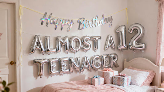 JumDaQQ Almost a Teenager foil balloons elevate a pre-teen celebration.