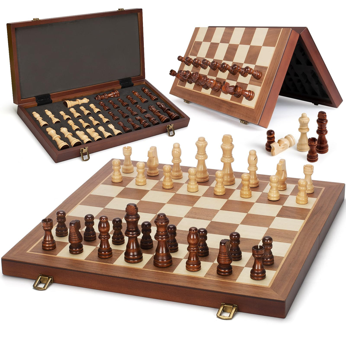 Jumlys magnetic wooden chess board folding for travel and quick setup