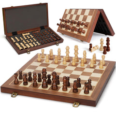 Jumlys magnetic wooden chess board folding for travel and quick setup