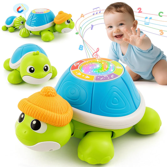 Jumlys musical turtle mother front view with learning buttons for crawling.