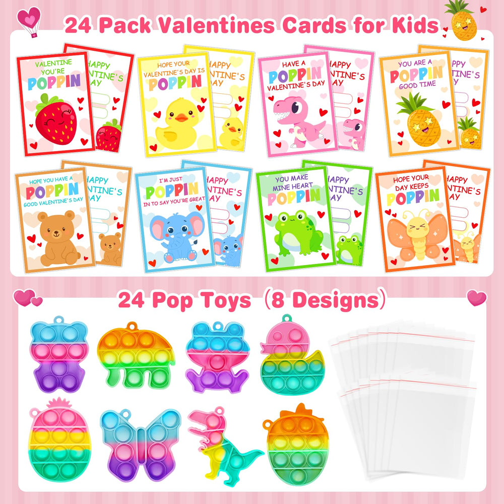 Jumlys pop fidget keychains with eight designs for kids' parties.