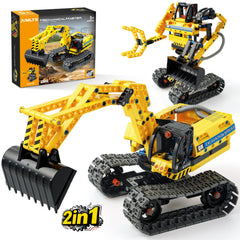 Jumlys 344-piece excavator-robot kit for imaginative play and fine motor skill development.