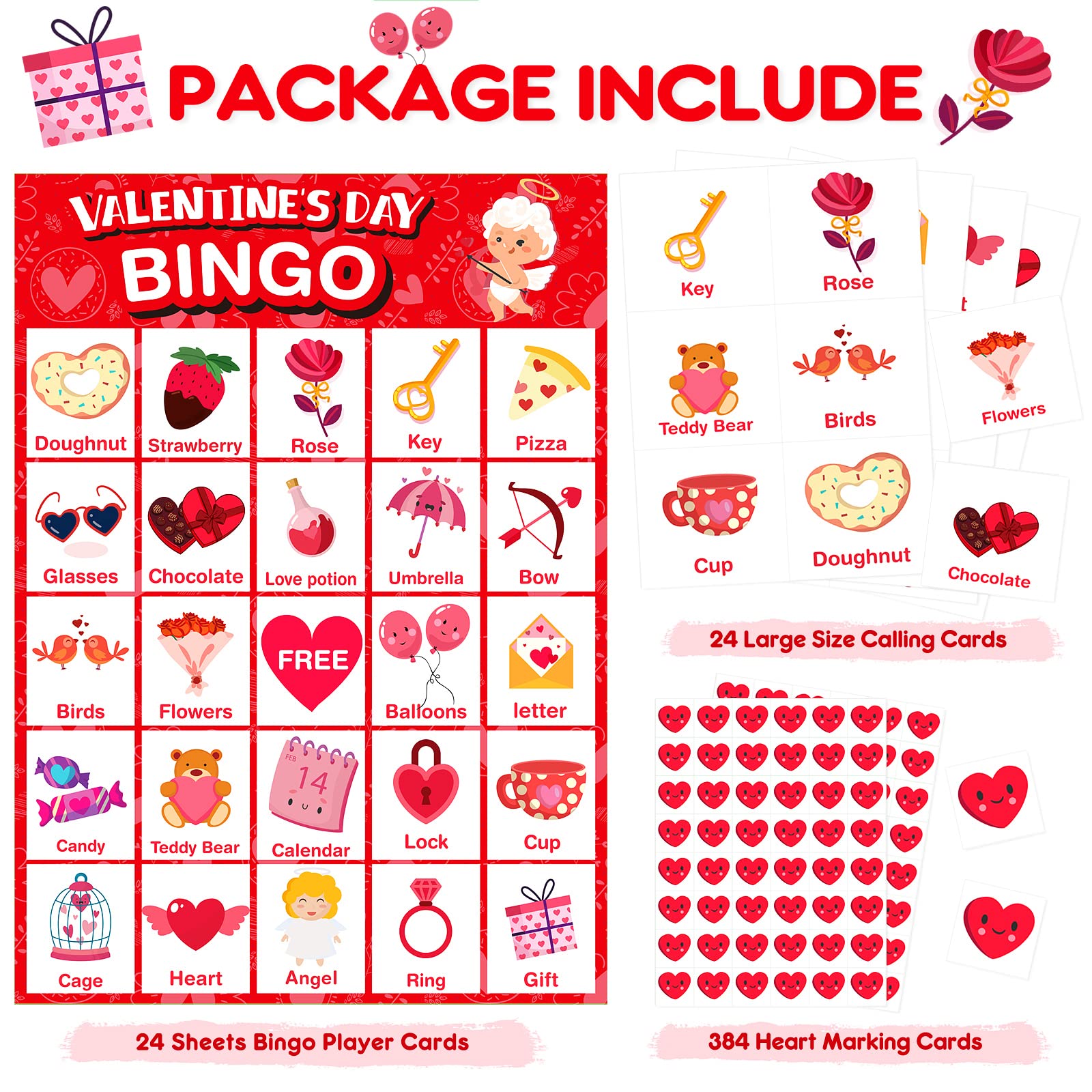 Jumlys Bingo heart chips provide bright markers for up to 384 pieces