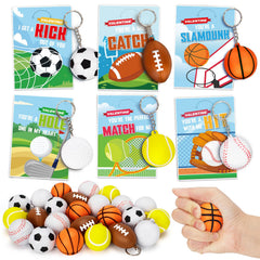 Jumlys Valentines cards with sport-stress ball keychains for classroom gift exchanges