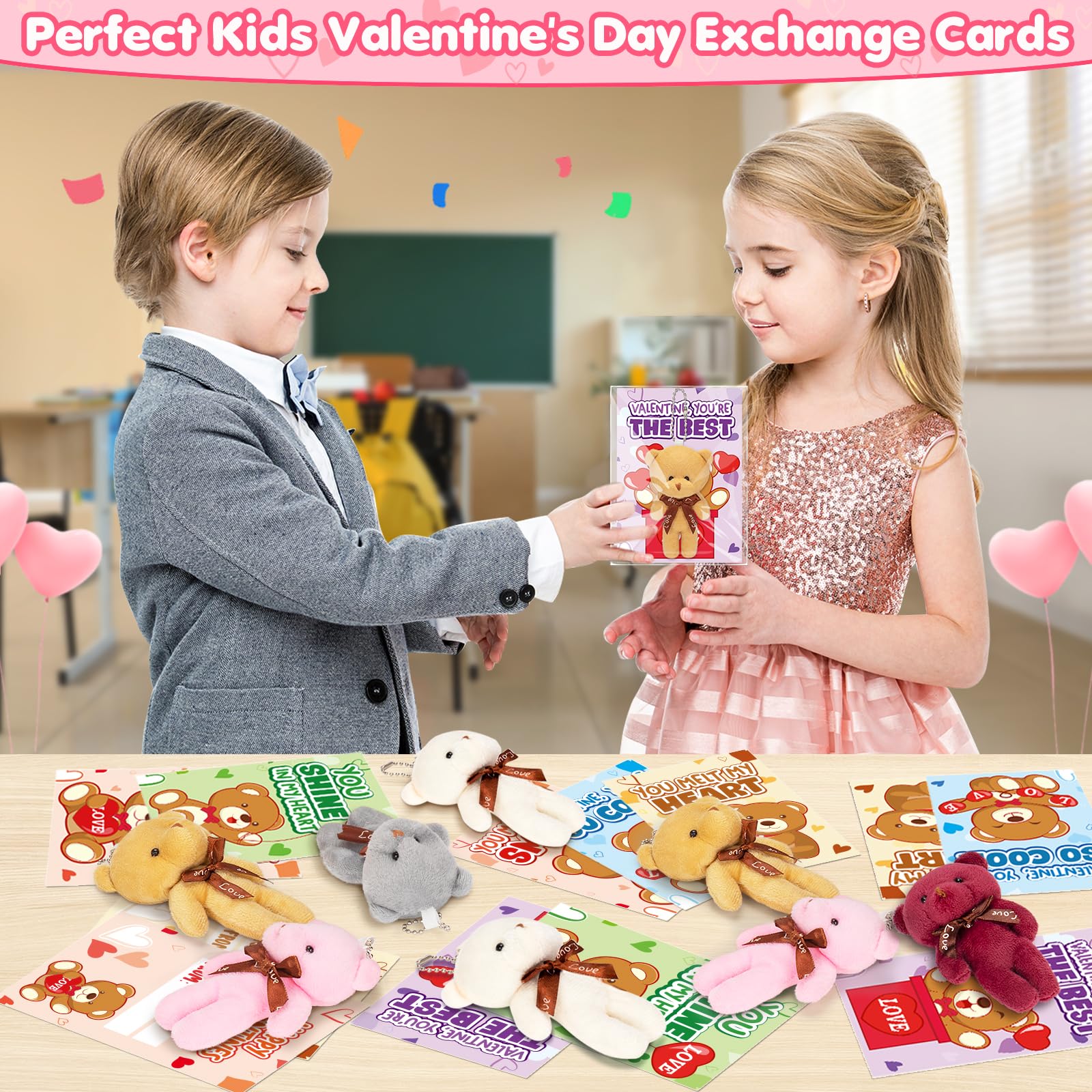 Jumlys packaging for valentines party favors with cards and bears