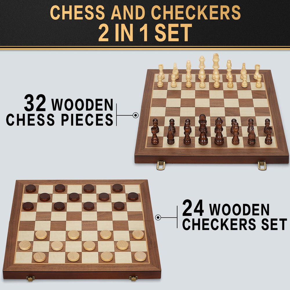 Jumlys wooden folding chess board compact for easy storage and transport.