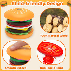 Beef patty wooden piece from Jumlys set enhances tactile play and coordination.