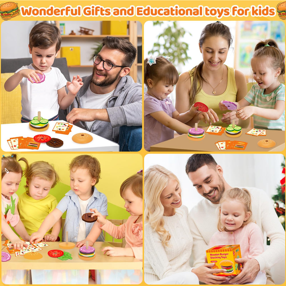 Egg piece from Jumlys wooden burger kit encourages careful placement and fine motor use.
