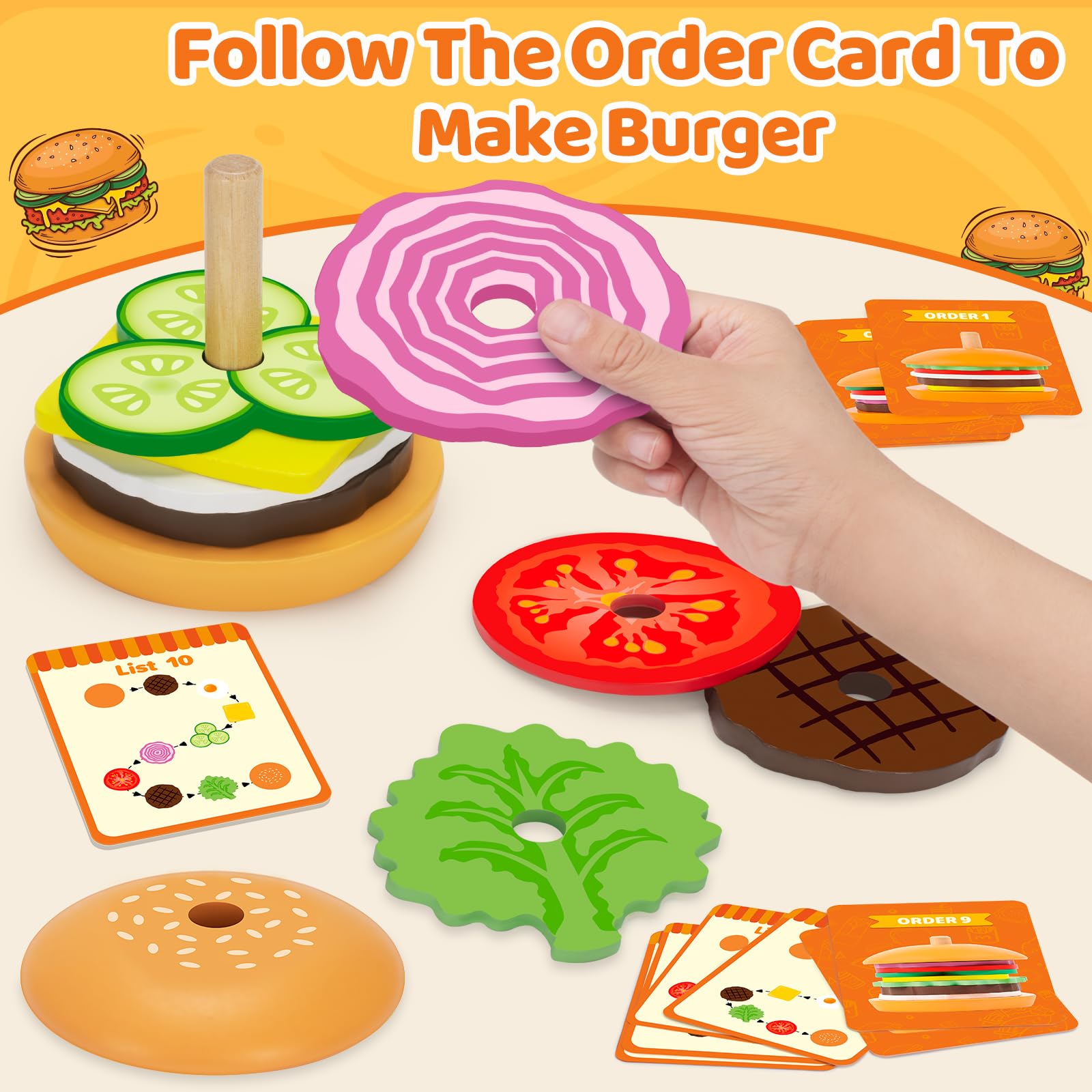 Lettuce piece from Jumlys burger set adds fresh color to play kitchen.