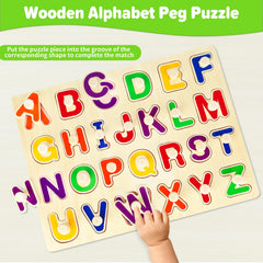 Jumlys wooden letter pieces in bright colors boost color awareness during play.