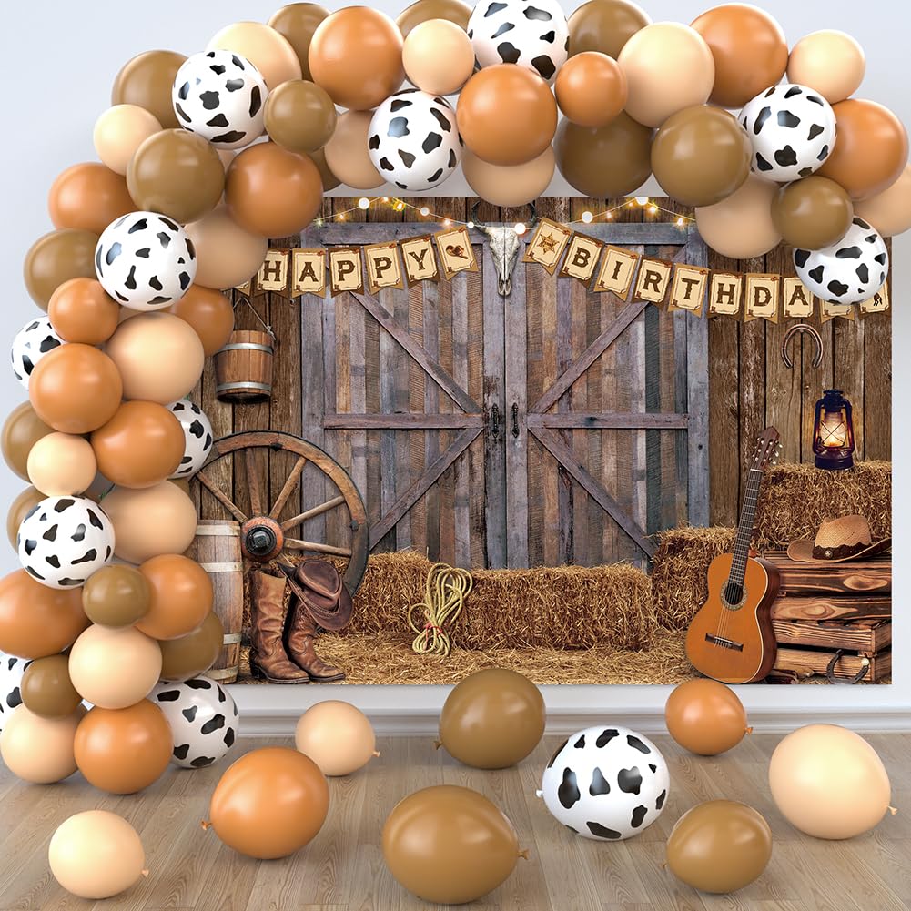 Jumpama cowboy birthday backdrop adds rustic western charm to party photos.