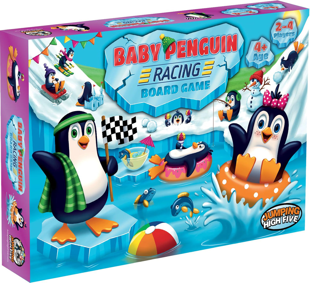 Jumping High Five Baby Penguin Racing on iceberg slide for family fun