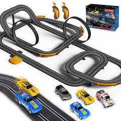 Jumplanma slot car track setup with four cars for family racing.