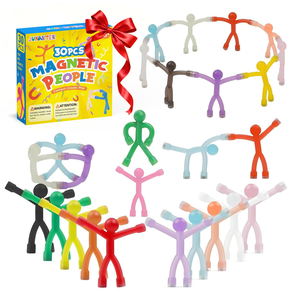 Junarter gift box of 30 magnetic people ready for gifting or display.