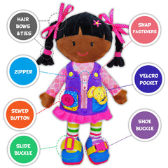 June Garden Dressy Friends Scarlett shows button-press learning for toddler coordination.