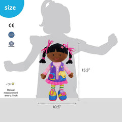 June Garden Dressy Friends Scarlett measures fifteen-and-a-half-inch height for cuddle-sized practice.