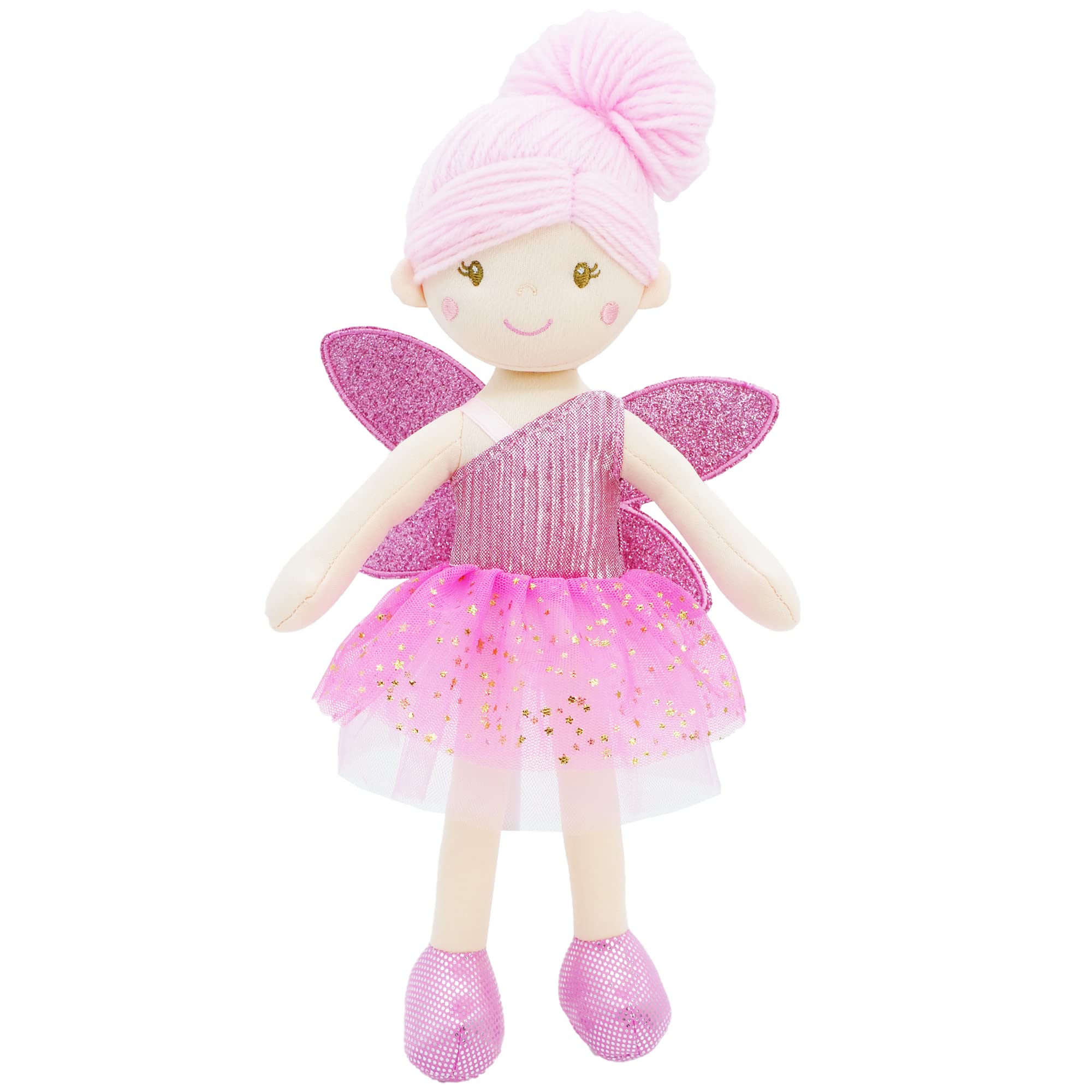 June Garden Elida enchanted doll with pink wings, a soft cuddly friend for bedtime.