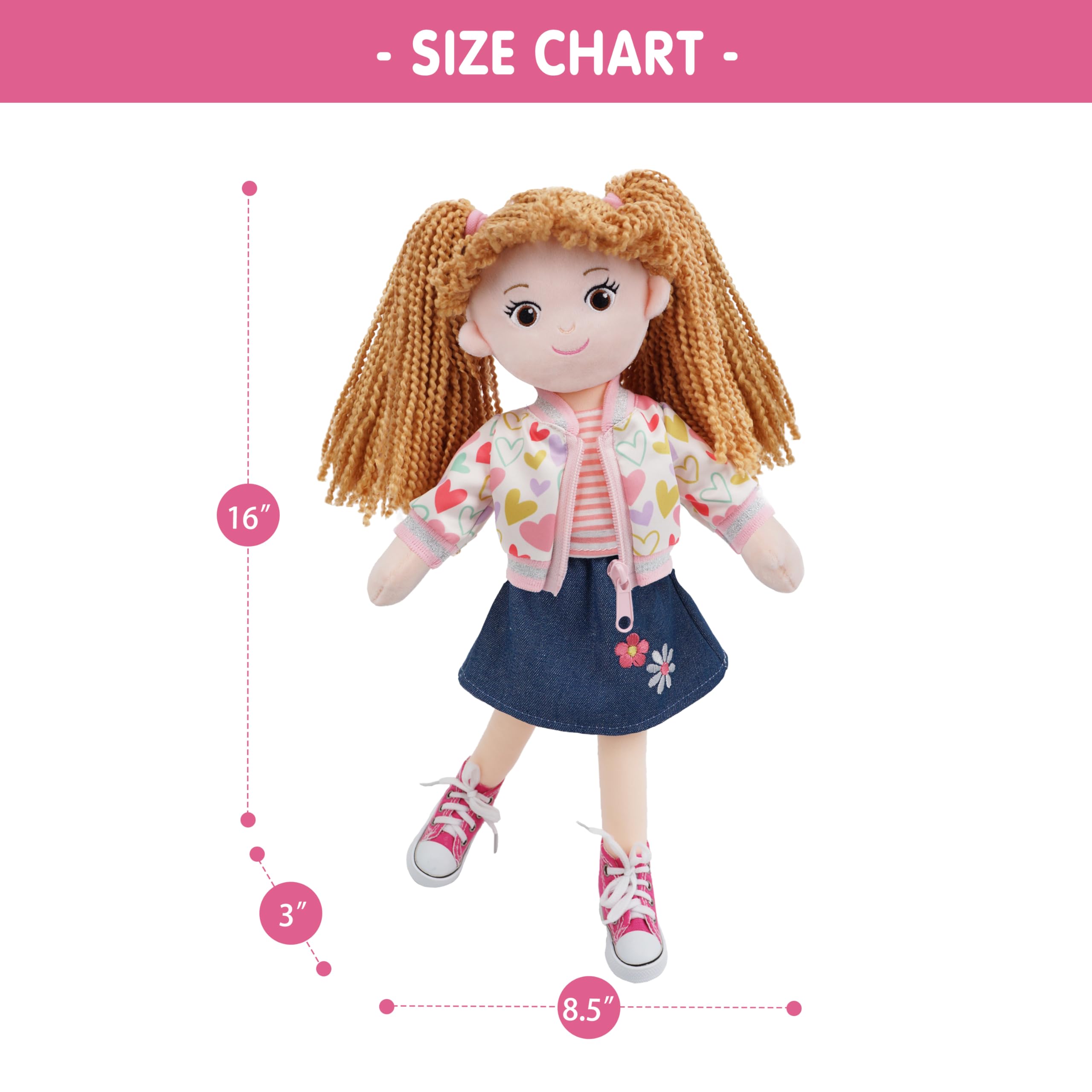 June Garden Gracie fits most 14-inch doll clothes for mix-and-match play.