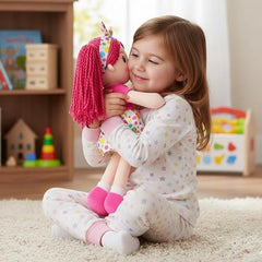 June Garden Sophie with embroidered smile enhances kid-friendly playtime.