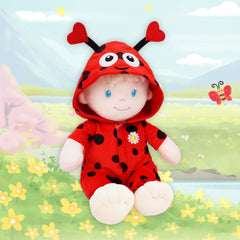June Garden Embroidered Daisy detail adds character to the Ladybug doll