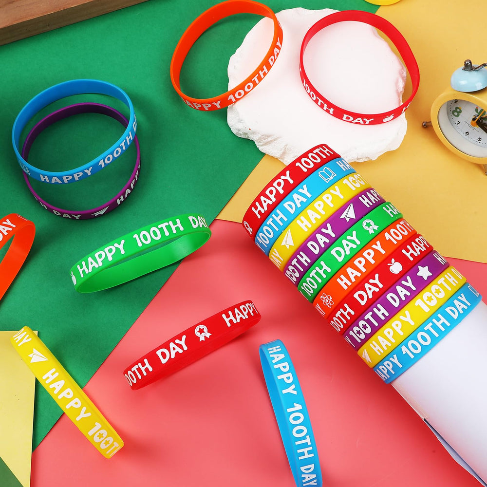 JUNEBRUSHS Happy 100th Day purple-pattern bracelet versatile gift for teachers and students