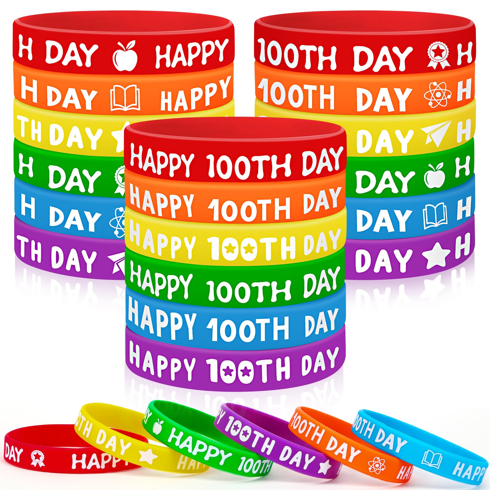 JUNEBRUSHS Happy 100th Day red-pattern bracelet for classroom rewards and celebrations