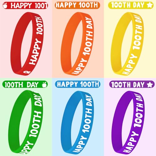 JUNEBRUSHS Happy 100th Day yellow-pattern bracelet bright and durable classroom decor