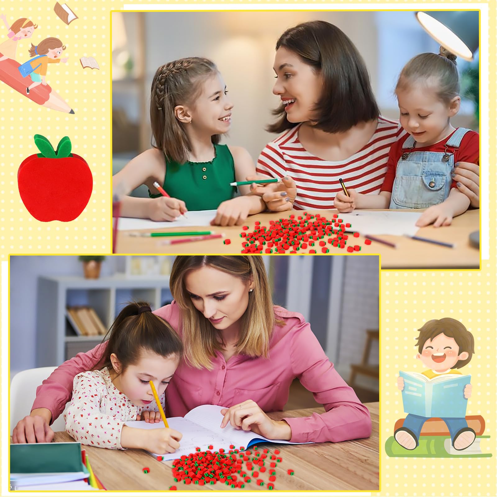 JUNEBRUSHS classroom gift apple erasers perfect for back-to-school rewards and prizes.