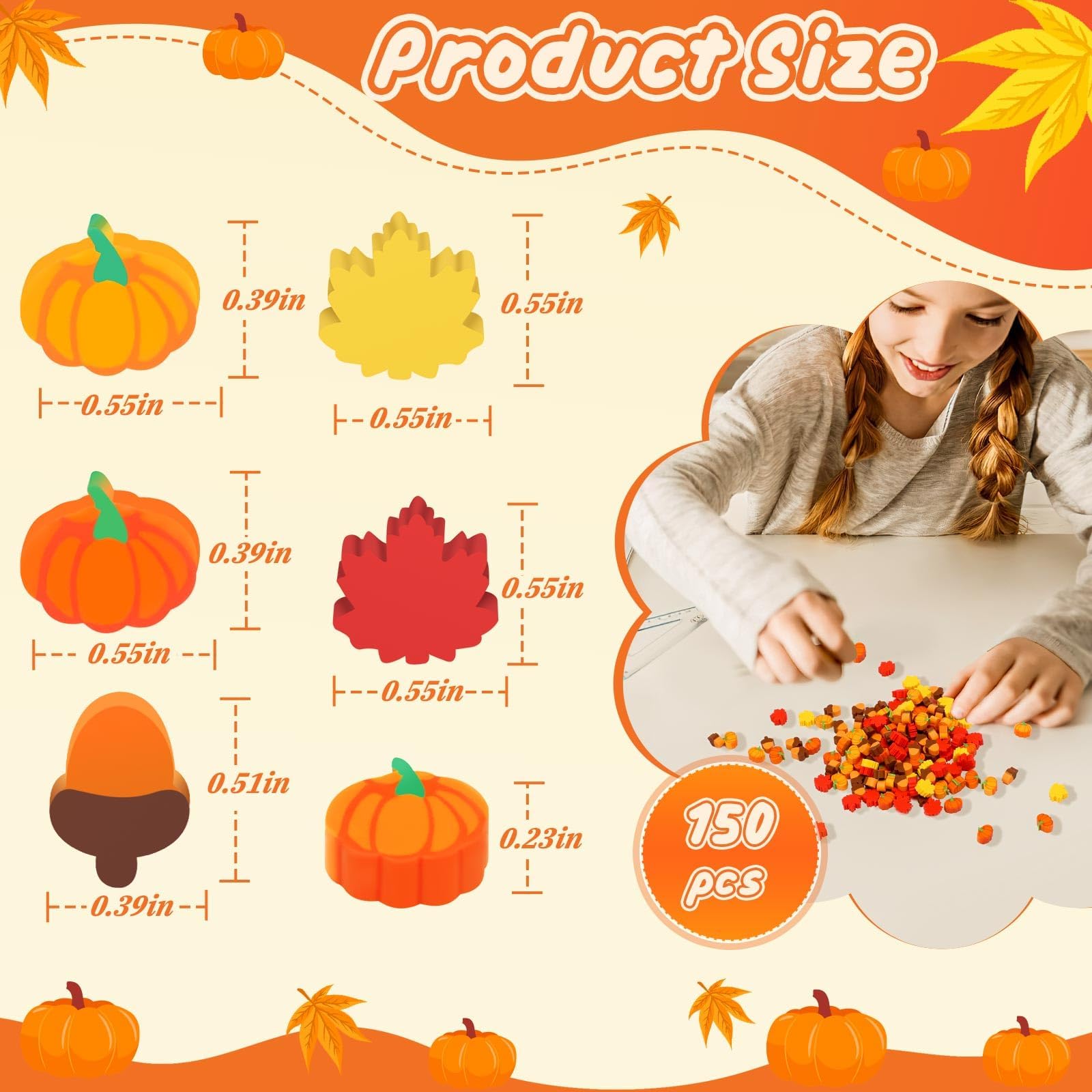 JUNEBRUSHS fall mini erasers red pumpkin design, great for seasonal activities