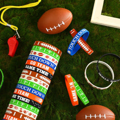 Vivid JUNEBRUSHS football bracelets in colorful styles enhance party visuals