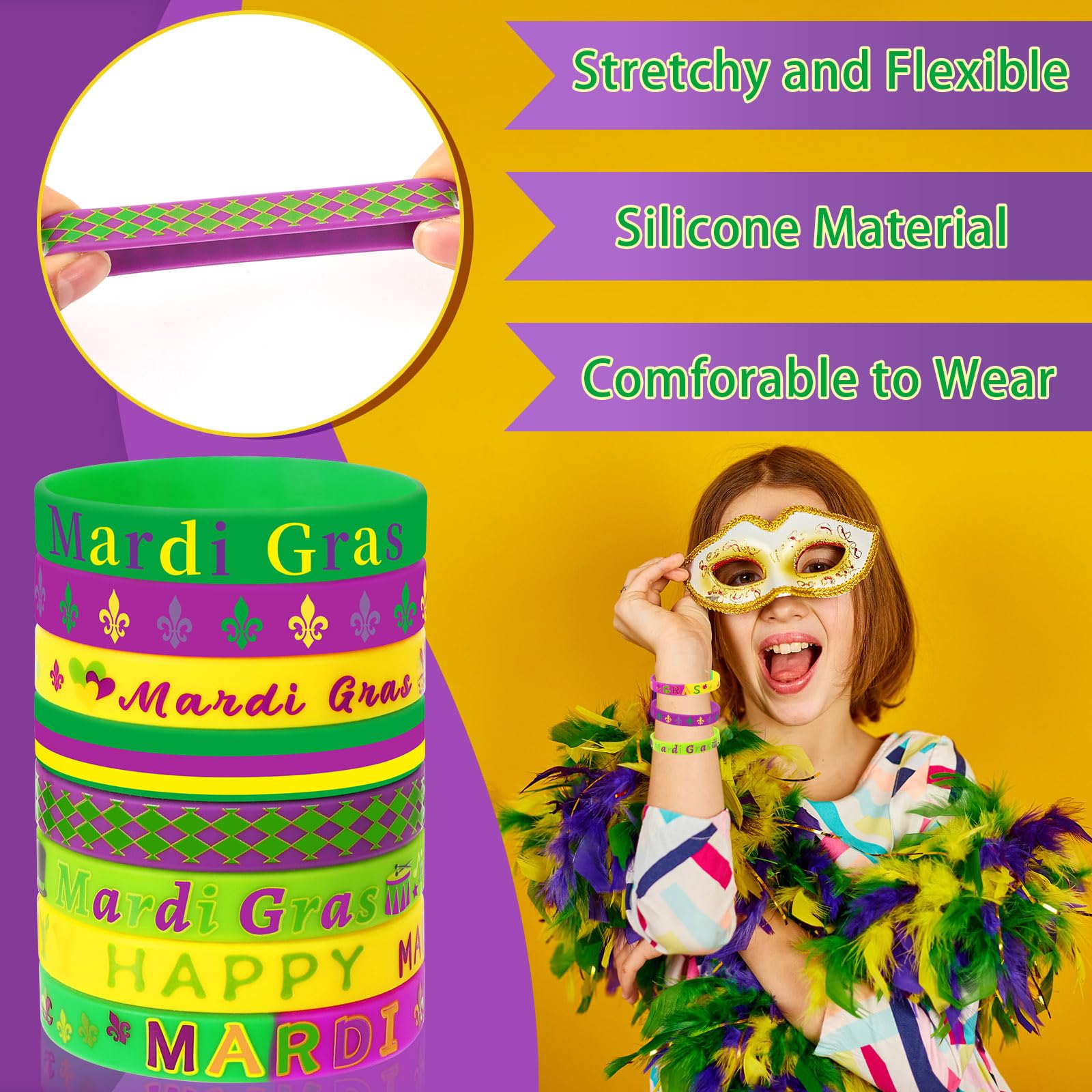 Junebrushes Mardi Gras beads bracelet colorful carnival vibe