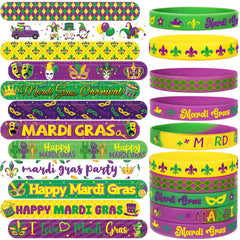 JUNEBRUSHS Mardi Gras slap bracelets—vibrant designs for party favors and gifts.