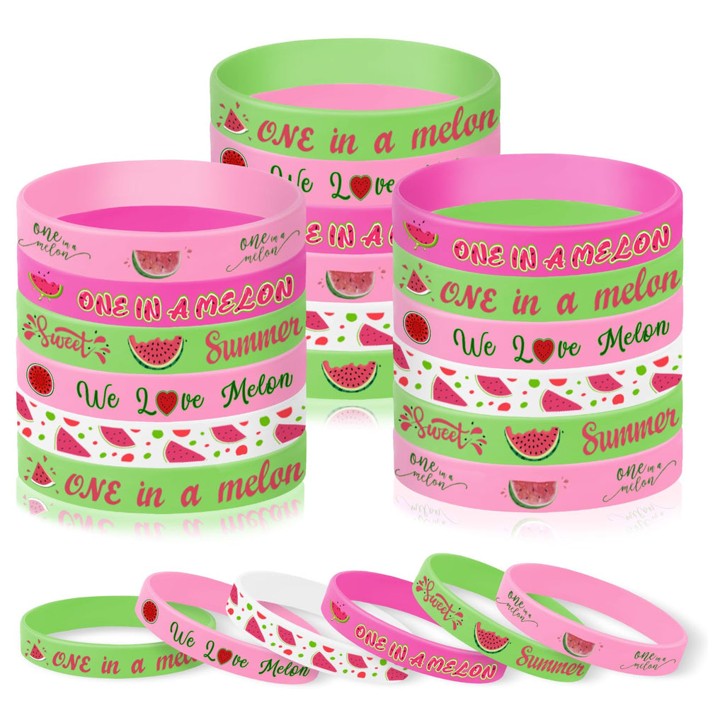 JUNEBRUSHS One In a Melon bracelet pack with watermelon designs for summer gatherings.