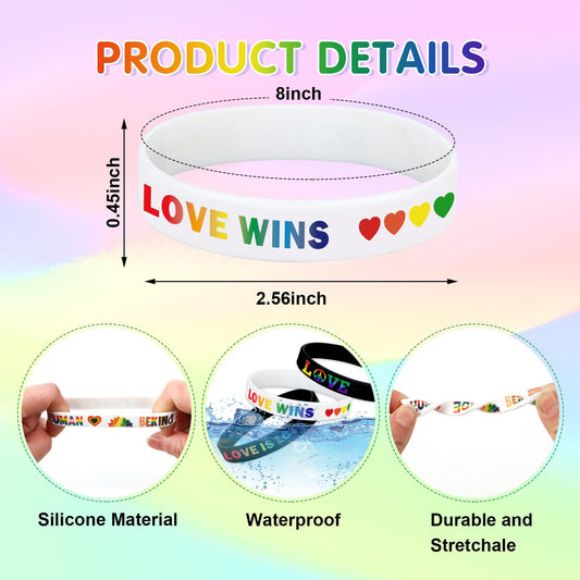 JUNEBRUSHS rainbow silicone bracelets showcase bold colors and emblematic messages
