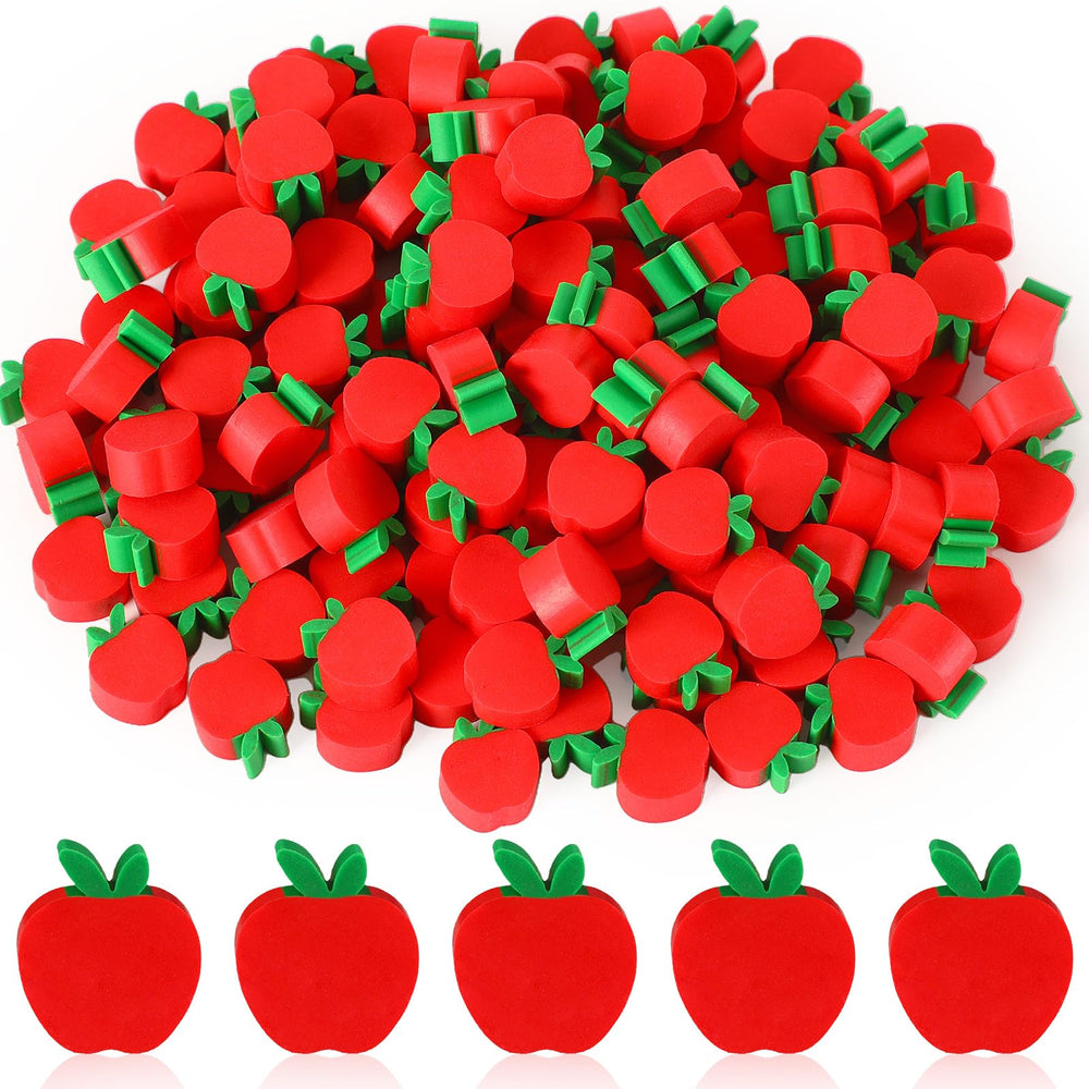 JUNEBRUSHS red mini apple eraser top view ideal for classroom use and quick erasing tasks.