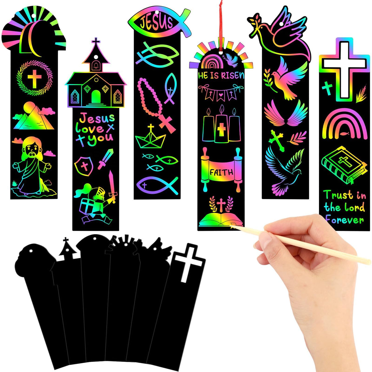 JUNEBRUSHS Resurrection cross scratch bookmark for engaging Sunday school crafts