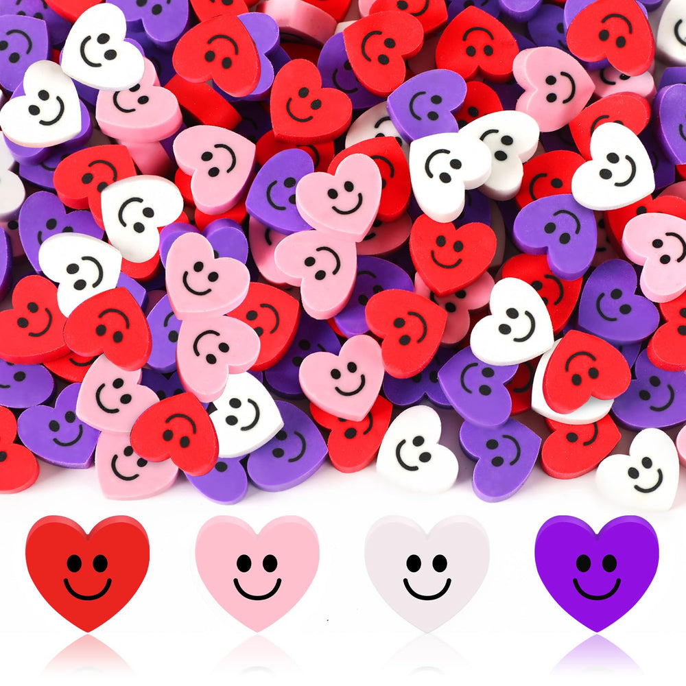 JUNEBRUSHS 150-piece mini heart erasers pack for classroom rewards.