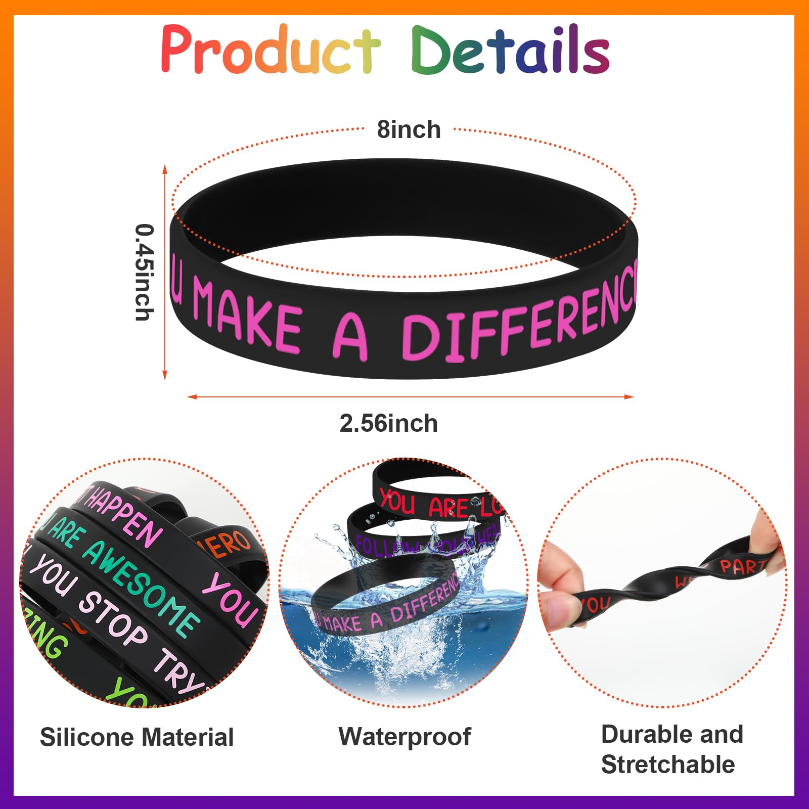 JUNEBRUSHS 16 quote designs on silicone bracelets in a bulk set.